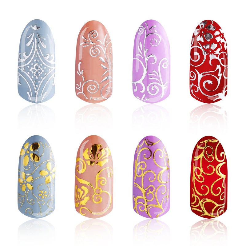 Mudder 216 Pieces 3D Flower Nail Art Stickers Decals Self-adhesive Nail Tips Decorations, 2 Sheet (Silver and Gold) - Image 2